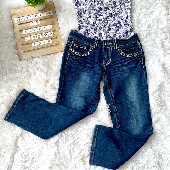 Miss Chic Jean Bermuda Embellished women’s Capris size 3 denim blue zip per - Picture 3 of 8